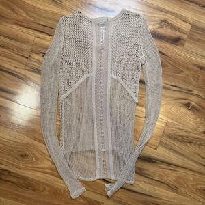 Bebe Sz S Open Cable Knit Sweater Top Hi-Low Beachy Lagenlook Boho Festival Sexy